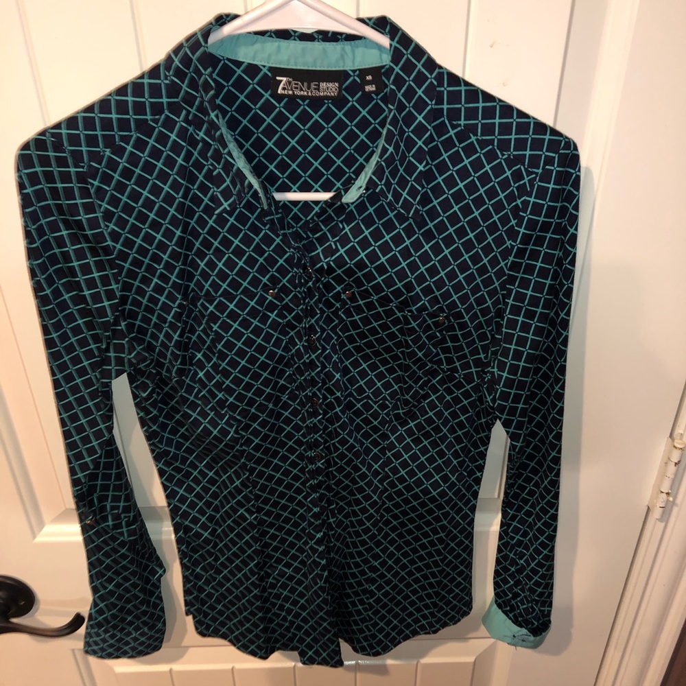Navy Blue & Turquoise long sleeve button up